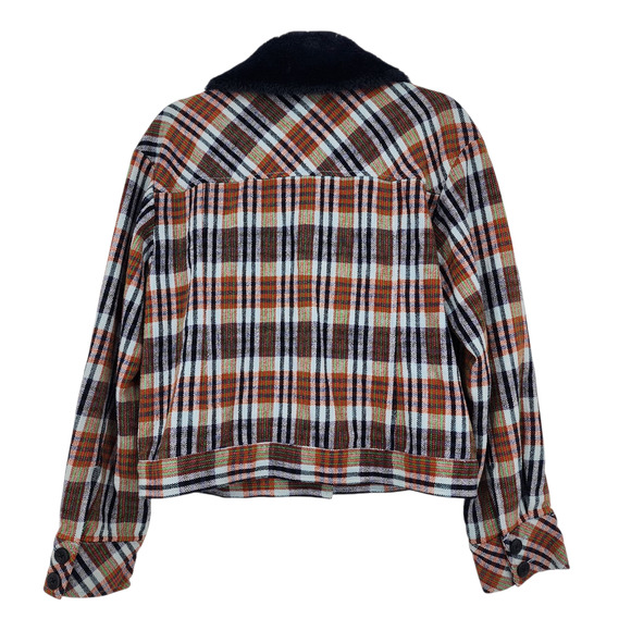 Anthropologie Maeve Retro Plaid Trucker Jacket Faux Fur Collar Size XXS - Picture 6 of 6